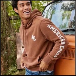Men’s Brown American Eagle Hoodie Sweatshirt Size Large
